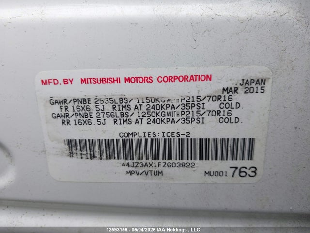 Mitsubishi Outlander Se 2015 JA4JZ3AX1FZ603822 Image 9