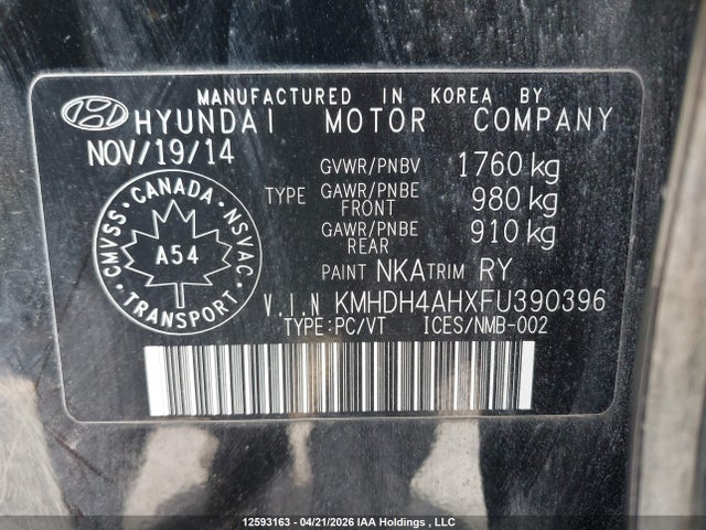 2015 Hyundai Elantra მანქანა იყიდება აუქციონზე, vin: KMHDH4AHXFU390396, აუქციონის ნომერი: 12593163
