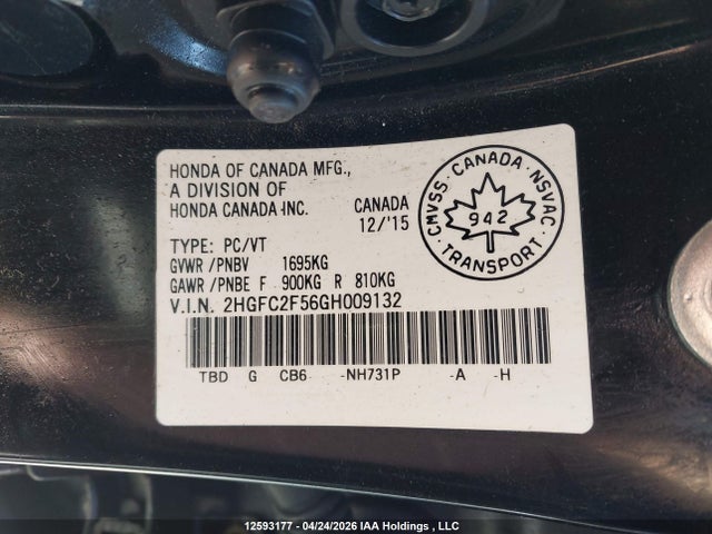 Aukcja sprzedaży 2016 Honda Civic Lx, vin: 2HGFC2F56GH009132, numer aukcji: 12593177