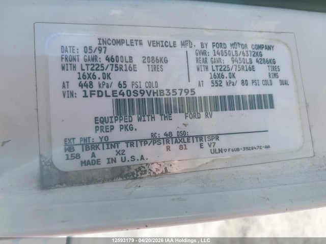 Продажа на аукционе авто 1997 Ford Econoline E450 Super Duty Cutwy  Rv, vin: 1FDLE40S9VHB35795, номер лота: 12593179