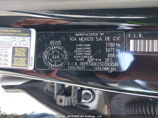 12593185 :رقم المزاد ، 3KPFT4DE2SE093046 vin ، 2025 Kia K4 Lx/lxs مزاد بيع