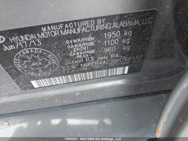 2013 Hyundai Sonata Gls მანქანა იყიდება აუქციონზე, vin: 5NPEB4AC2DH766482, აუქციონის ნომერი: 12593203