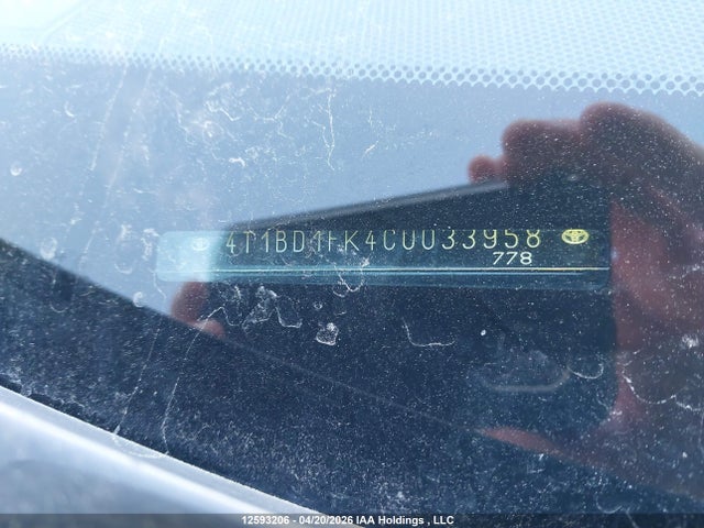 2012 Toyota Camry Hybrid Xle მანქანა იყიდება აუქციონზე, vin: 4T1BD1FK4CU033958, აუქციონის ნომერი: 12593206