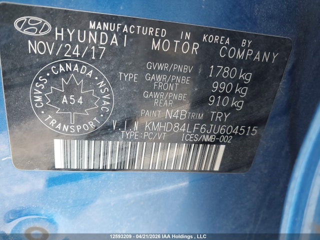 KMHD84LF6JU604515 Hyundai Elantra Sel/value/limited