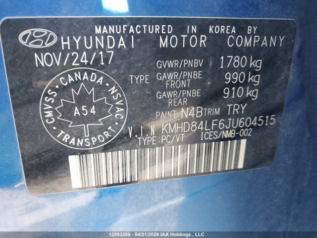 KMHD84LF6JU604515 Hyundai Elantra Sel/value/limited