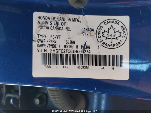 Aukcja sprzedaży 2018 Honda Civic Lx, vin: 2HGFC2F56JH007274, numer aukcji: 12593231