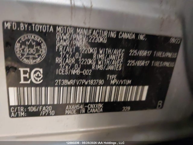 12593236 :رقم المزاد ، 2T3BWRFV7PW183790 vin ، 2023 Toyota Rav4 Le مزاد بيع