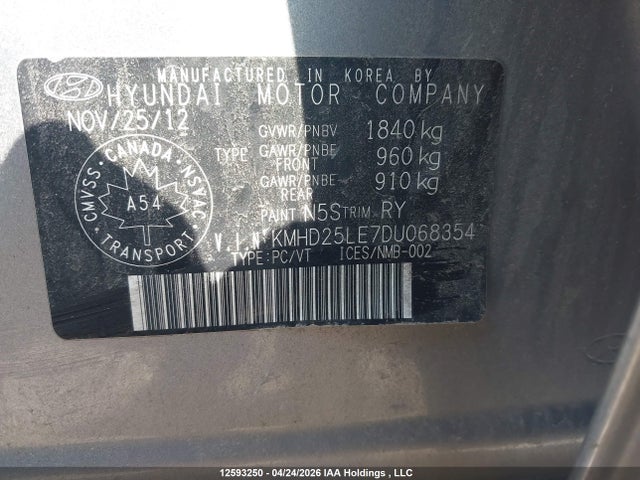 Продаж на аукціоні авто 2013 Hyundai Elantra Gt Gl, vin: KMHD25LE7DU068354, номер лоту: 12593250