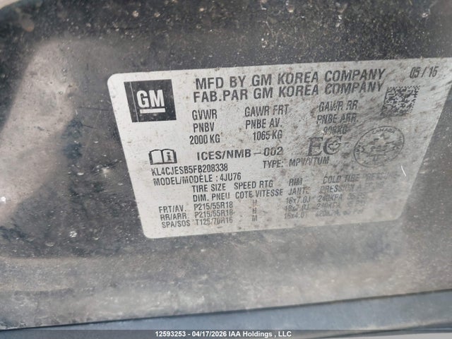 2015 Buick Encore მანქანა იყიდება აუქციონზე, vin: KL4CJESB5FB208338, აუქციონის ნომერი: 12593253