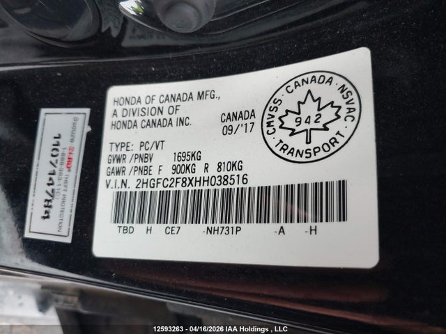 Продаж на аукціоні авто 2017 Honda Civic Ex 4dr, vin: 2HGFC2F8XHH038516, номер лоту: 12593263
