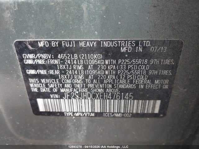 Продаж на аукціоні авто 2014 Subaru Forester 2.0xt Premium, vin: JF2SJHDCXEH476145, номер лоту: 12593278