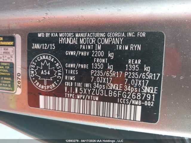 5XYZU3LB6FG268791 Hyundai SANTA FE SPORT