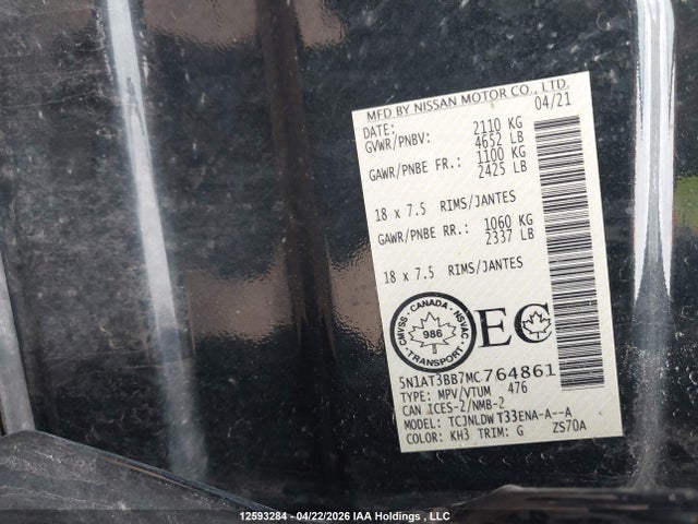 2021 Nissan Rogue Sv მანქანა იყიდება აუქციონზე, vin: 5N1AT3BB7MC764861, აუქციონის ნომერი: 12593284