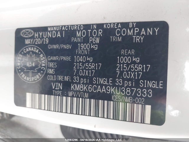 Продаж на аукціоні авто 2019 Hyundai Kona 2.0l Luxury, vin: KM8K6CAA9KU387333, номер лоту: 12593296