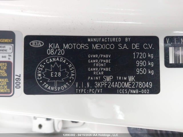 2021 Kia Forte Fe/lxs მანქანა იყიდება აუქციონზე, vin: 3KPF24AD0ME278049, აუქციონის ნომერი: 12593302