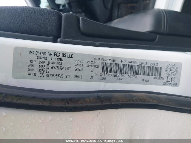 12593315 :رقم المزاد ، 1C4RJFAG9JC130216 vin ، 2018 Jeep Grand Cherokee Laredo مزاد بيع
