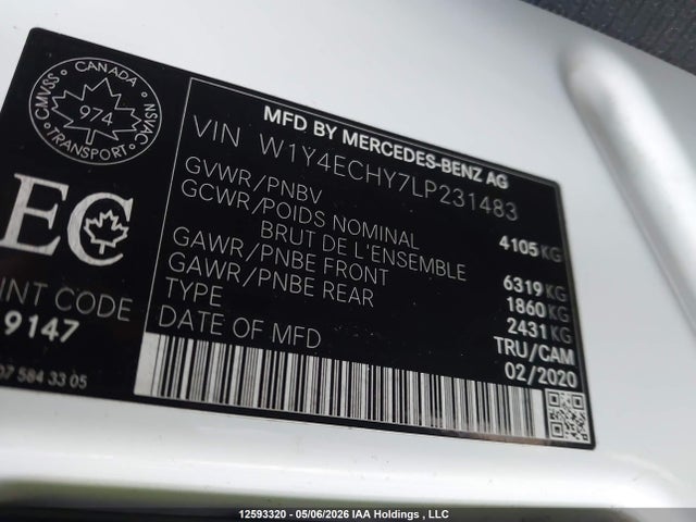 Продажа на аукционе авто 2020 Mercedes-benz Sprinter 2500 High Roof V6, vin: W1Y4ECHY7LP231483, номер лота: 12593320