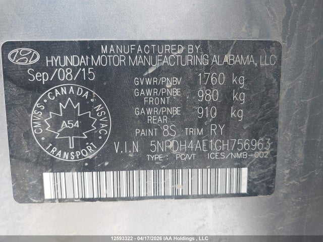5NPDH4AE1GH756963 Hyundai Elantra Se/sport/limited