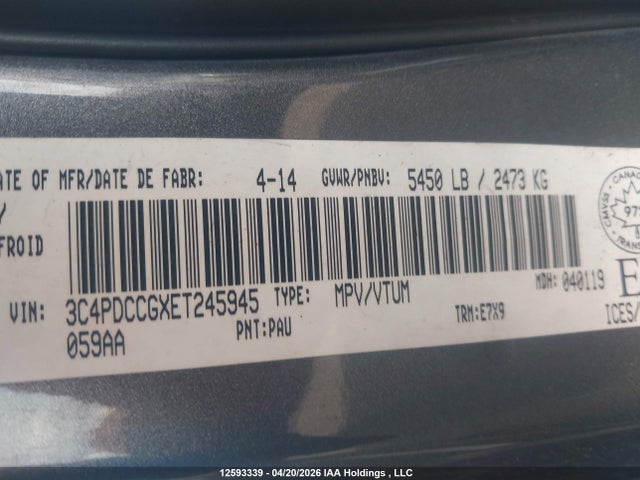 Aukcja sprzedaży 2014 Dodge Journey, vin: 3C4PDCCGXET245945, numer aukcji: 12593339