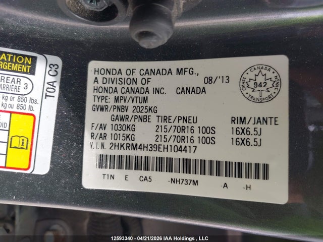 Продаж на аукціоні авто 2014 Honda Cr-v Lx, vin: 2HKRM4H39EH104417, номер лоту: 12593340