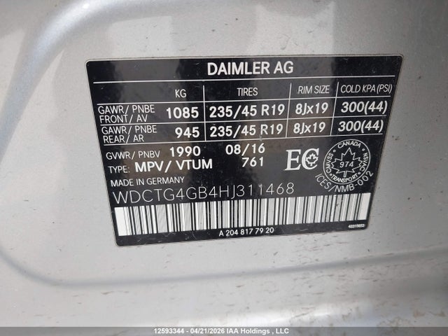 WDCTG4GB4HJ311468 Mercedes-Benz Gla 250 4matic