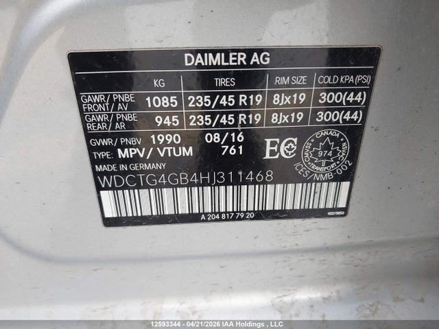 WDCTG4GB4HJ311468 Mercedes-Benz Gla 250 4matic
