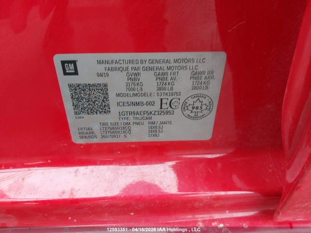 1GTR9AEF5KZ325953 GMC Sierra K1500