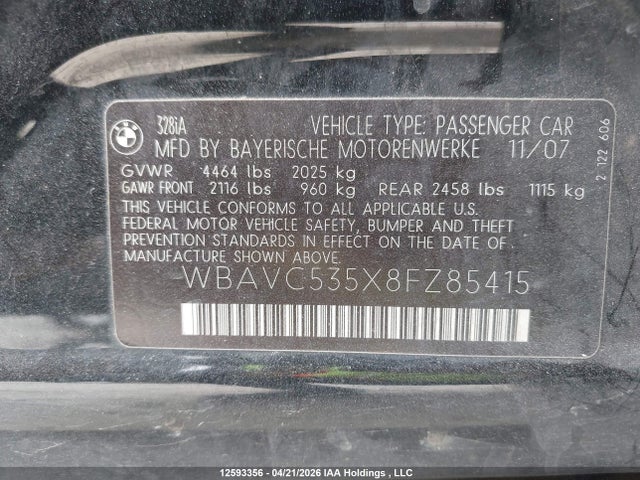 Продаж на аукціоні авто 2008 Bmw 328i, vin: WBAVC535X8FZ85415, номер лоту: 12593356