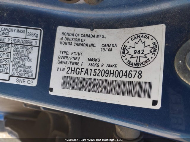 Aukcja sprzedaży 2009 Honda Civic, vin: 2HGFA15209H004678, numer aukcji: 12593357