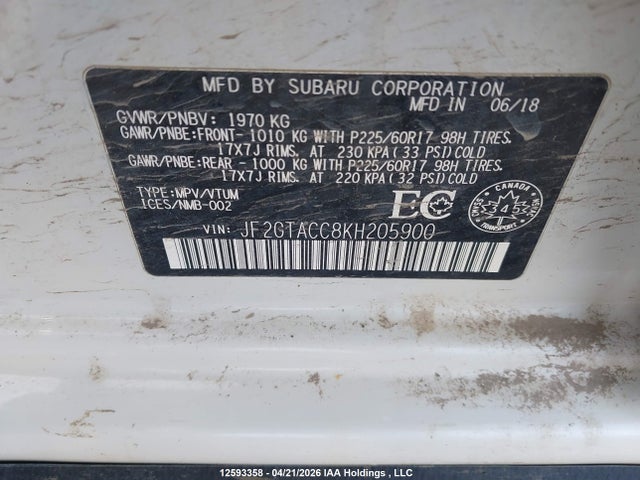 2019 Subaru Crosstrek Premium მანქანა იყიდება აუქციონზე, vin: JF2GTACC8KH205900, აუქციონის ნომერი: 12593358