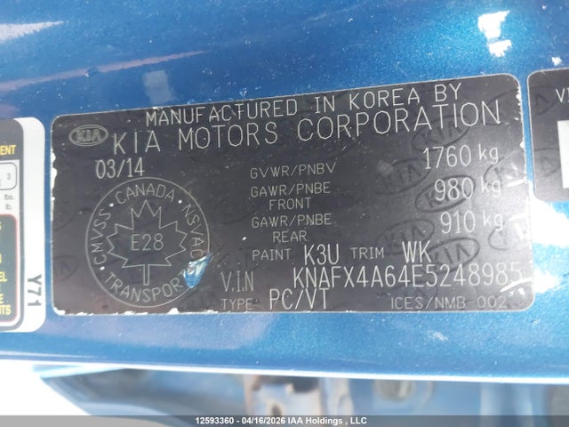 Продажа на аукционе авто 2014 Kia Forte Lx, vin: KNAFX4A64E5248985, номер лота: 12593360