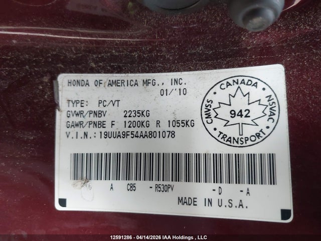 Продаж на аукціоні авто 2010 Acura Tl, vin: 19UUA9F54AA801078, номер лоту: 12591286