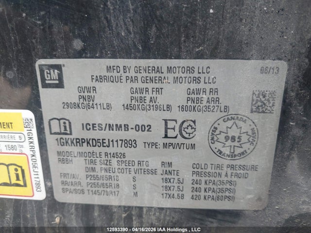 1GKKRPKD5EJ117893 GMC ACADIA SLE