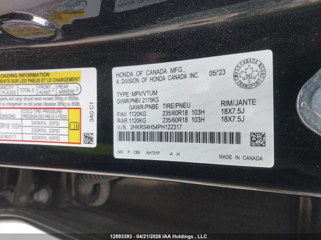 2HKRS4H54PH122317 Honda Cr-v Sport/sport-b