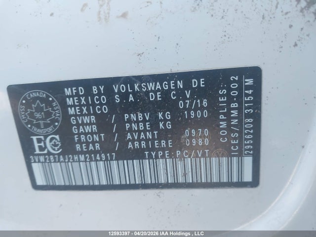 2017 Volkswagen Jetta 1.4 Tsi Trendline+ მანქანა იყიდება აუქციონზე, vin: 3VW2B7AJ2HM214917, აუქციონის ნომერი: 12593397