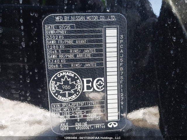 3PCAJ5FB7SF112791 Infiniti Qx50 Sport