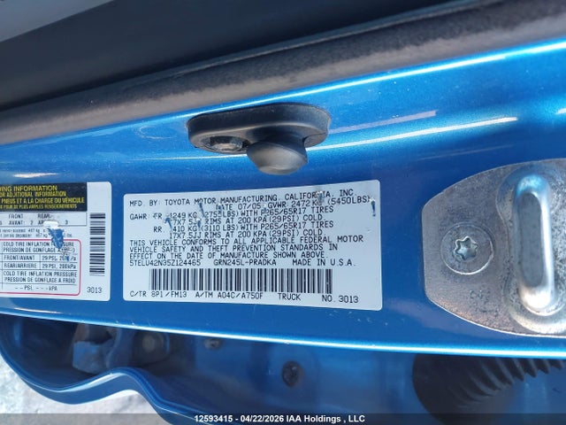 12593415 :رقم المزاد ، 5TELU42N35Z124465 vin ، 2005 Toyota Tacoma Double Cab مزاد بيع