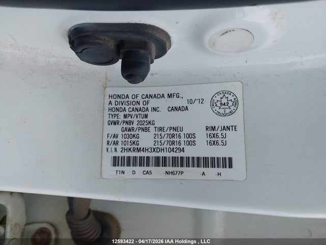 Продаж на аукціоні авто 2013 Honda Cr-v Lx, vin: 2HKRM4H3XDH104294, номер лоту: 12593422