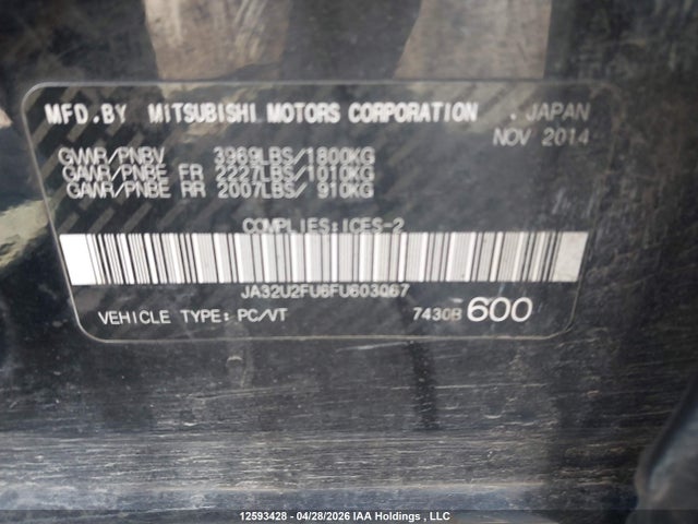 Aukcja sprzedaży 2015 Mitsubishi Lancer Es, vin: JA32U2FU6FU603067, numer aukcji: 12593428