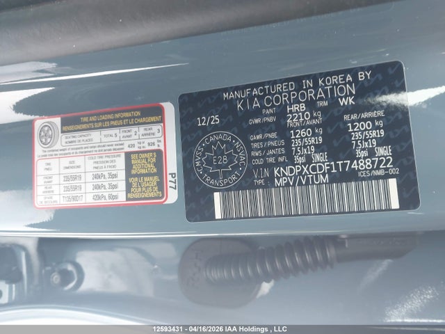 2026 Kia Sportage X Line Limited მანქანა იყიდება აუქციონზე, vin: KNDPXCDF1T7488722, აუქციონის ნომერი: 12593431