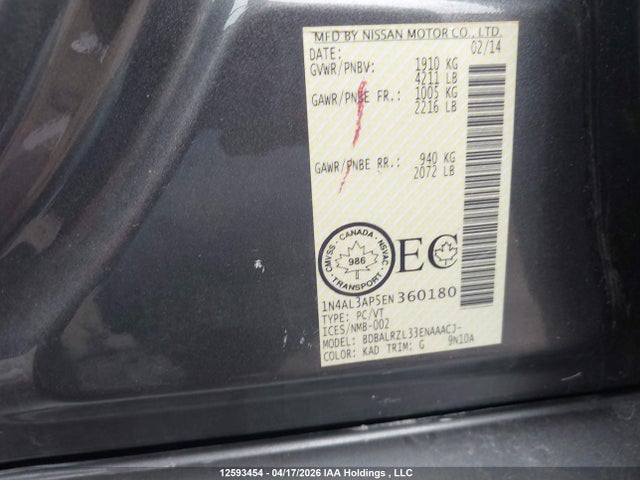 Продажа на аукционе авто 2014 Nissan Altima 2.5/2.5 S/2.5 Sl/2.5 Sv, vin: 1N4AL3AP5EN360180, номер лота: 12593454