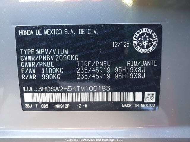 12593465 :رقم المزاد ، 3HDSA2H54TM100183 vin ، 2026 Acura Adx A-spec مزاد بيع
