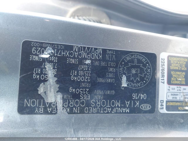 2017 Kia Sportage Lx მანქანა იყიდება აუქციონზე, vin: KNDPMCACXH7105029, აუქციონის ნომერი: 12593466