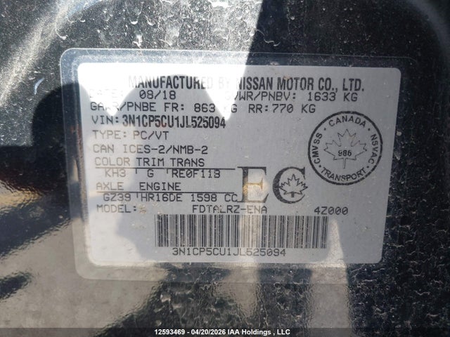 3N1CP5CU1JL525094 Nissan Kicks