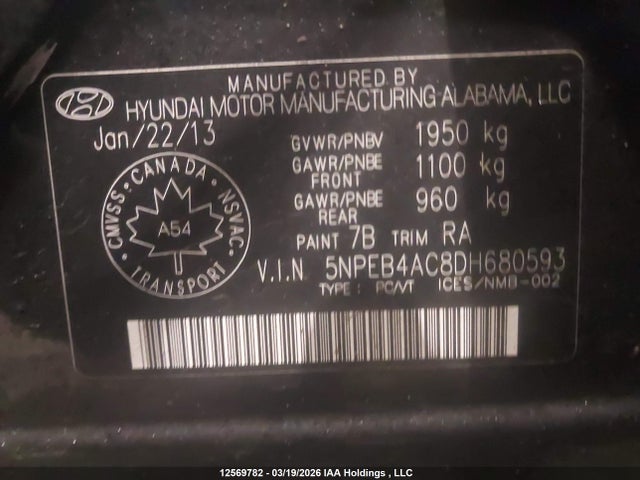 Продажа на аукционе авто 2013 Hyundai Sonata Gls, vin: 5NPEB4AC8DH680593, номер лота: 12569782