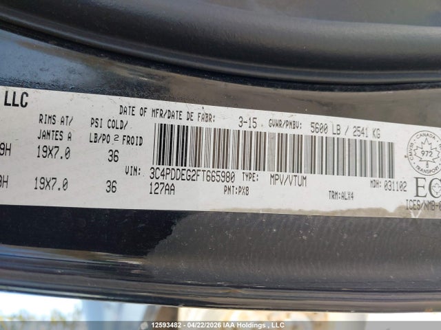 Продаж на аукціоні авто 2015 Dodge Journey R/t, vin: 3C4PDDEG2FT665980, номер лоту: 12593482