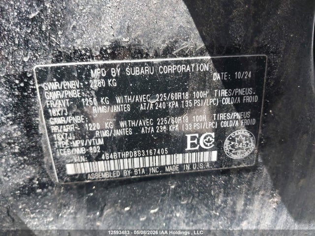 Aukcja sprzedaży 2025 Subaru Outback Premier Xt, vin: 4S4BTHPD8S3167405, numer aukcji: 12593483