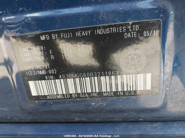 Продаж на аукціоні авто 2011 Subaru Legacy 2.5i Premium, vin: 4S3BMGG60B3211863, номер лоту: 12593485