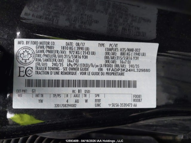 1FADP3K24HL329880 Ford FOCUS SE