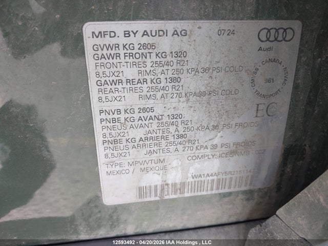 WA1A4AFY5R2151147 Audi Sq5 3.0t Progressiv